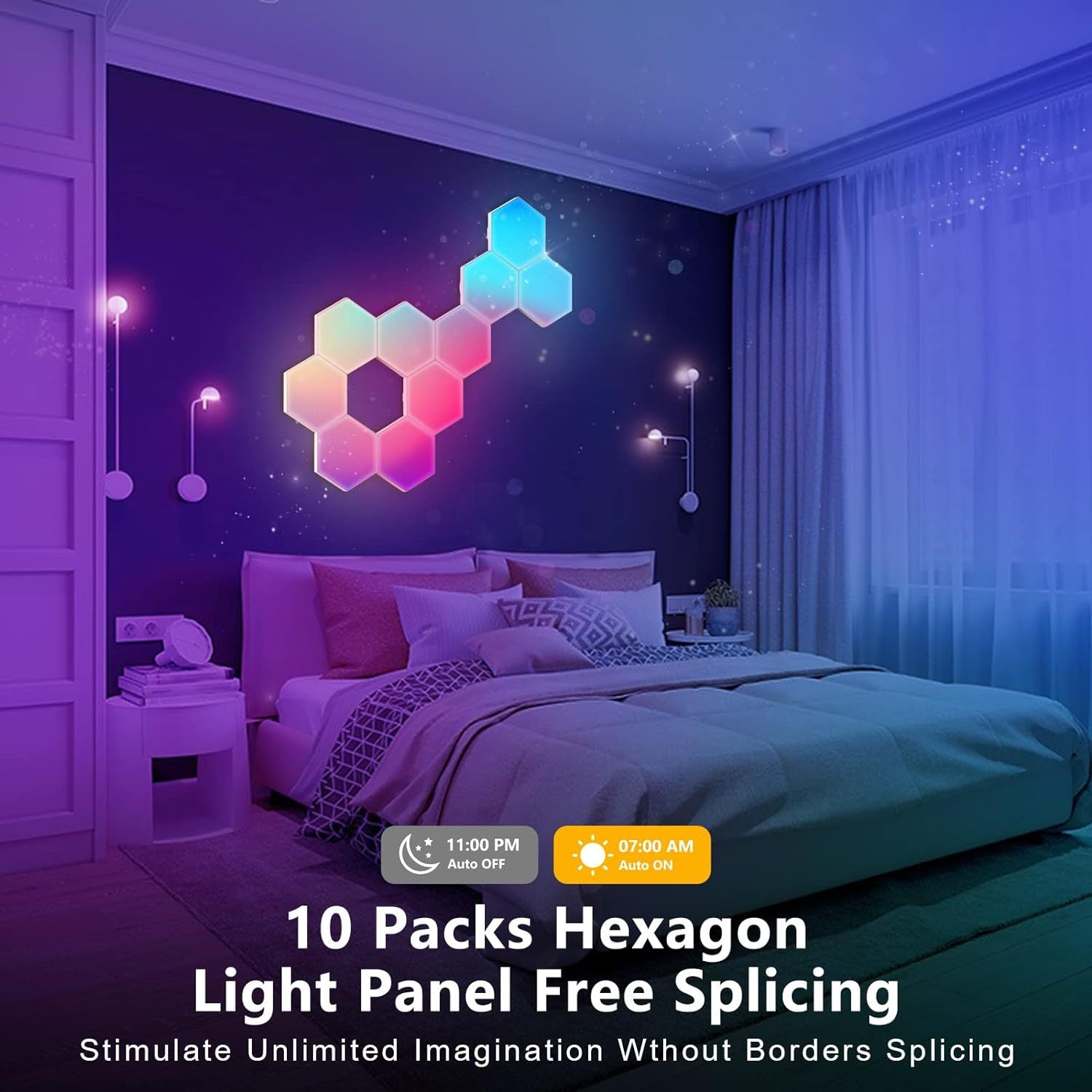 Smart Hexagon RGBIC Wall Light, App Controlled Modular LED Gaming Light with Music Sync Color Changing Ambient Lighting for Bedroom, Gaming Room & Home Decor, 6/8/10/20 Pack