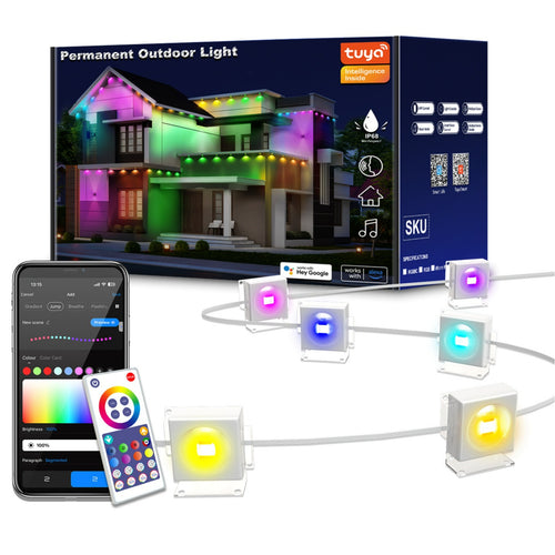 Smart RGBIC Outdoor Eave Lights, App Controlled Permanent LED Roofline Lights with Color Changing Ambient Lighting for Home Exterior, Garden & Holiday Decoration