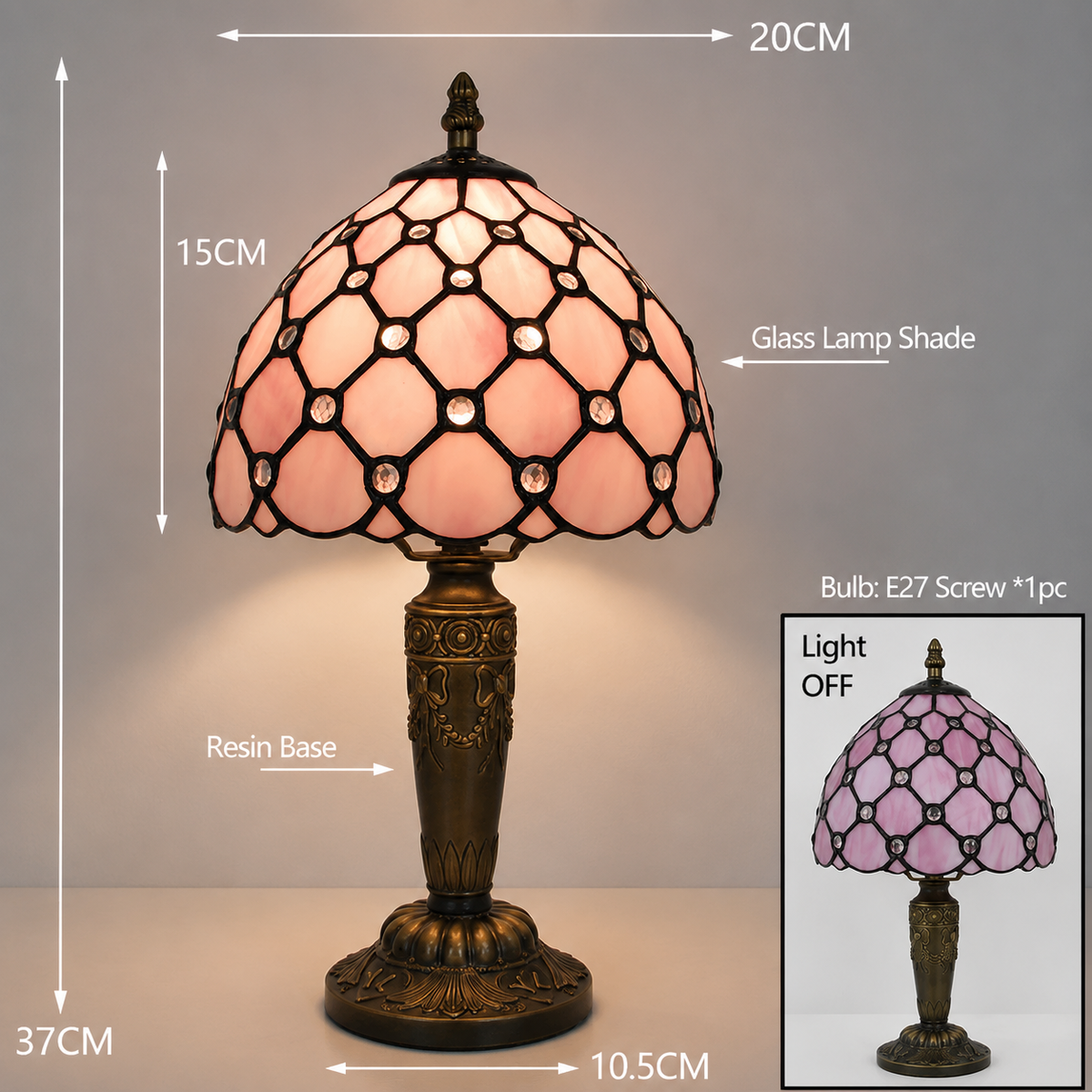 Tiffany Style Table Lamp, Beaded Stained Glass Lamp, Vintage Decorative Accent Lighting for Living Room, Bedroom, Office & Cafe Decor, 1 Pack & 2 Pack