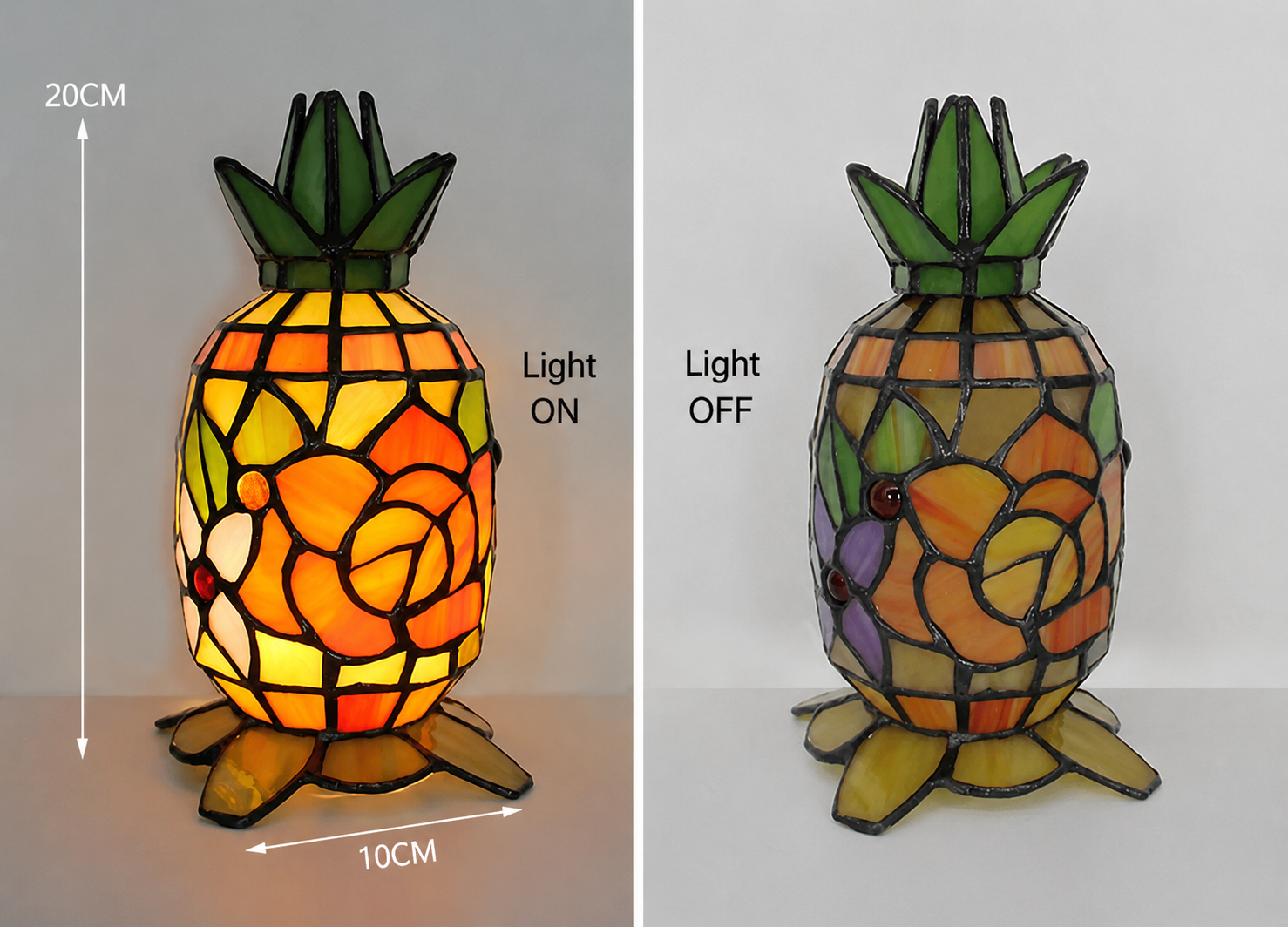 Tiffany Style Table Lamp, Vintage Pineapple Stained Glass Lamp, Decorative Accent Lighting for Living Room, Cafe, Bar & Restaurant, 1 Pack & 2 Pack